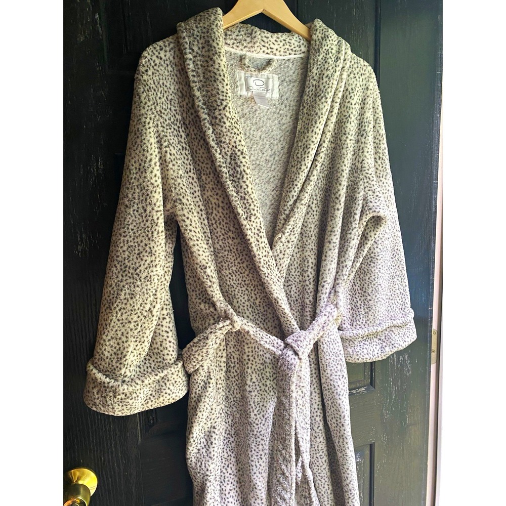 Oscar de la Renta Gray Leopard Print Fleece Belted Robe Women's L/XL - Picture 1 of 6